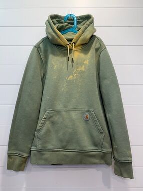 Carhartt Olive Green Hoodie with Yellow Wash Accents